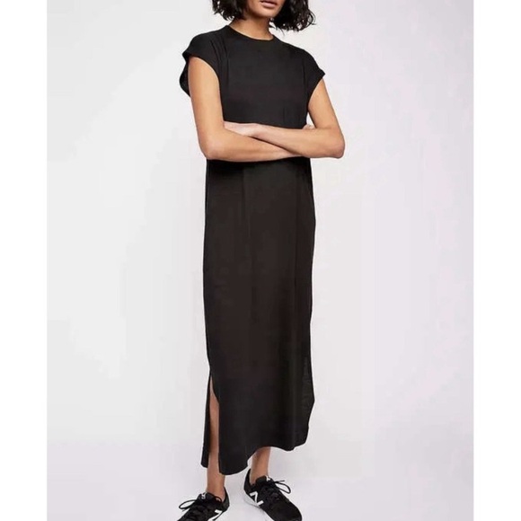 Free People Beach Midi Dress Medium Black Muscle T-Shirt Sleeveless All Day Long - Picture 4 of 8